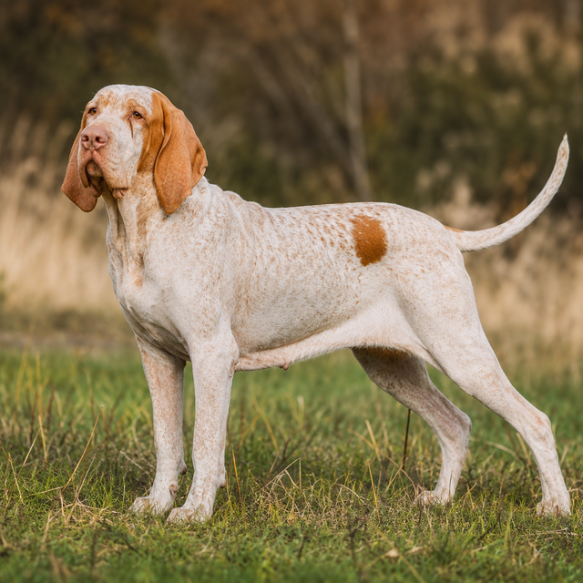 Bracco italiano – italiensk stående fågelhund med kraftfull kropp och vänligt uttryck