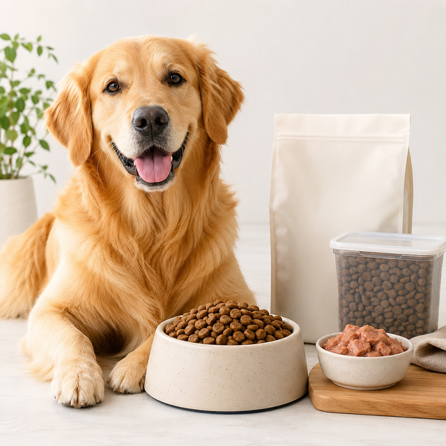 Hund med matskål, torrfoder och våtfoder hos Zoostar djurbutik online