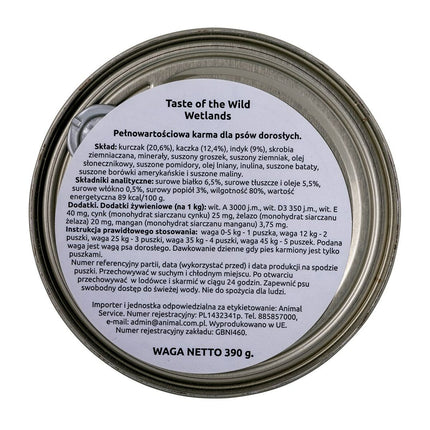 Taste Of The Wild Våt Mat Taste Of The Wild Wetlands Kalkon Anka Fåglar 390 G