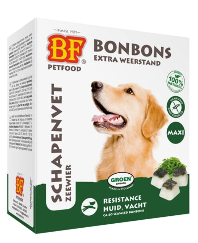 BF Petfood Schapenvet Bonbons Maxi Zeewier 40 st schapenvetbonbons met zeewier voor honden