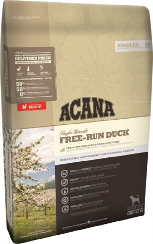 Acana Singles Free-Run Duck – 2 kg och 11,4 kg spannmålsfritt hundfoder
