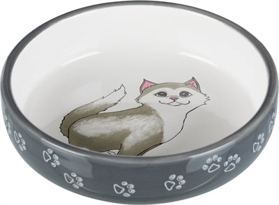 Trixie Futternapf / Wassernapf Flach Katze / Beine Keramik Grau / Weiss 15 Cm 300 Ml 4 Stück