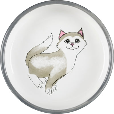 Trixie Futternapf / Wassernapf Flach Katze / Beine Keramik Grau / Weiss 15 Cm 300 Ml 4 Stück