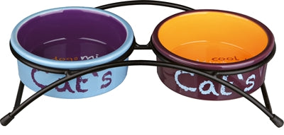 Trixie Futterschale / Wasserschale Keramik Metall Hellblau / Orange / Lila 2X300 Ml 12 Cm