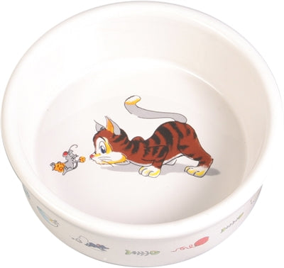 Trixie / Wassernapf Comic Katze Mit Maus Keramik Weiss 12 Cm 200 Ml 4 Stück