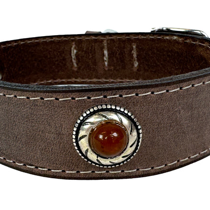 Sazzz Halsband Hund Boho Schatz Stein Vintage Leder Braun