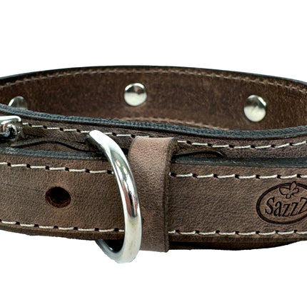 Sazzz Halsband Hund Boho Schatz Stein Vintage Leder Braun