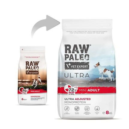Vetexpert Foder Vetexpert Raw Paleo Ultra Mini Adult Beef Kalvkött 8 Kg