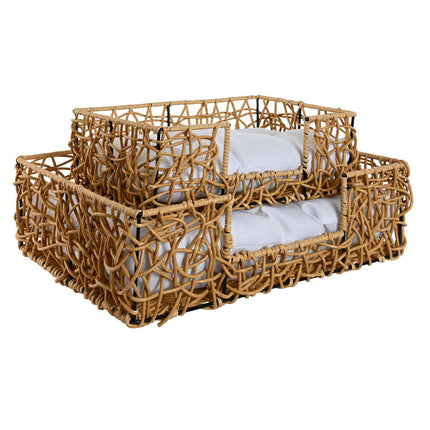 Home Esprit Säng För Husdjur Home Esprit Vit Ljusbrun Metall Syntetisk Rattan 50 X 35 X 14 Cm (2 Delar)