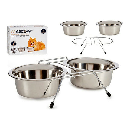 Mascow Matskål För Husdjur Double 16,3 X 8 X 34,5 Cm Silvrig Rostfritt Stål 800 Ml (2 X 800 Ml)