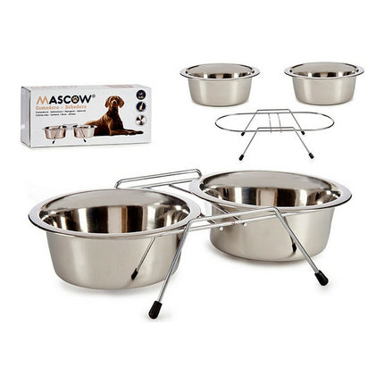 Mascow Matskål För Husdjur Double 24,5 X 11 X 52,5 Cm Silvrig Rostfritt Stål 2,6 L (2 X 2600 Ml)