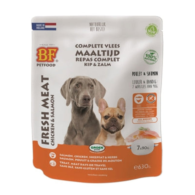 BF Petfood Vleesvoeding Zalm 630 gr 7x90g complete houdbare natvoeding voor honden